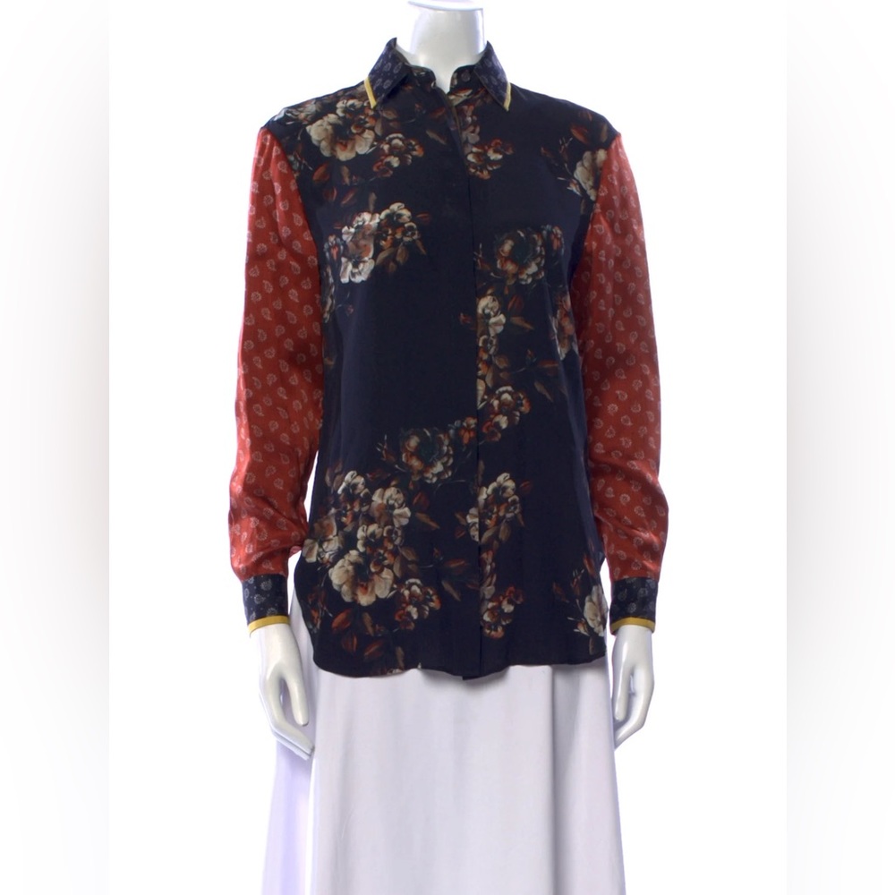 Jason Wu Floral Navy and Red Women's Top Size 8